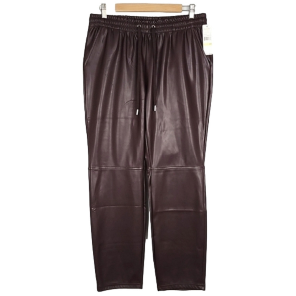 NWT Laundry by Shelli Segal Bordeaux Faux Leather Pull On Pants Pockets Size M